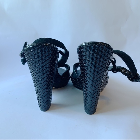 Cole Haan // Black Suede Criss Cross Woven Wedge Heels 6 - Picture 5 of 9